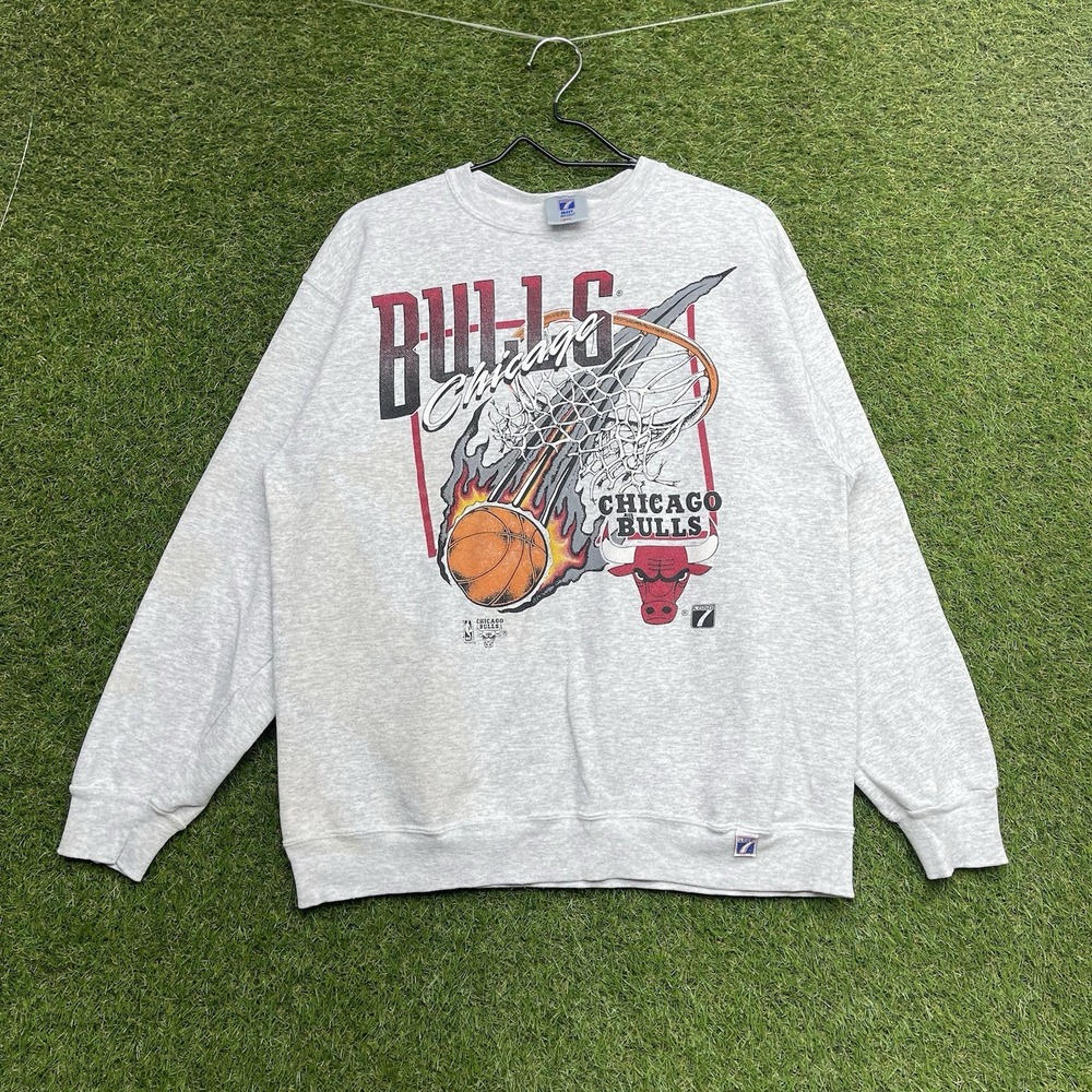 Vintage 90s Chicago Bulls Logo 7 Sweatshirt Mens Large USA NBA Jordan Graphic